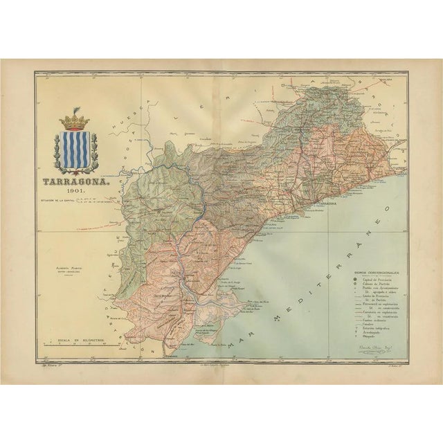Catalonian Cartographic Depiction of Tarragona Province, 1901 For Sale
