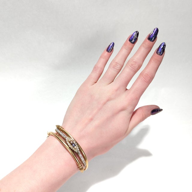 Victorian Victorian Style 14k Gold, Diamond & Pearls Bypass Bracelet For Sale - Image 3 of 11