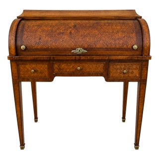 Small Louis XVI Roll-Top Secretary Desk with Marquetry in Latticework Pattern, 1930s For Sale