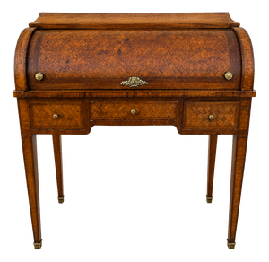Small Louis XVI Roll-Top Secretary Desk with Marquetry in Latticework Pattern, 1930s