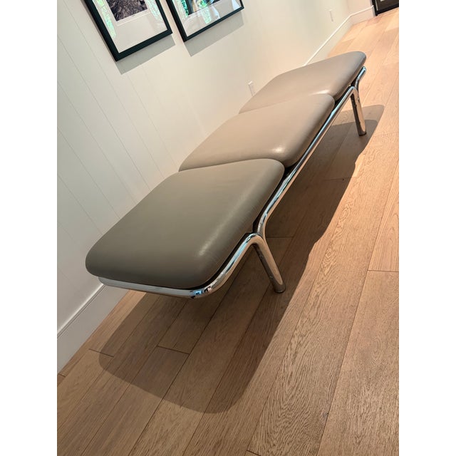 2020s Vintage Three-Seat Modular Chrome and Taupe Upholstered Bench – 80” For Sale - Image 5 of 6