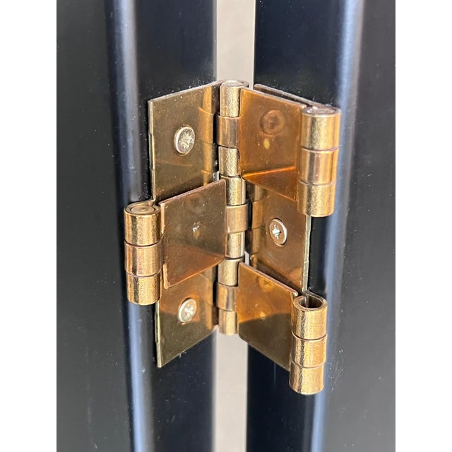 Wood Art Deco Room Divider Black Ebonized Wood and Gold Metal Screens For Sale - Image 7 of 18