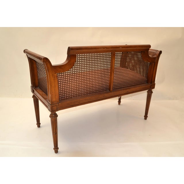 Hollywood Regency Oak Classic Bench Turned Legs & Carved Decor Handwoven Cane For Sale - Image 12 of 13