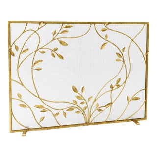 Brilliant Gold Swirling Jasmine Vines Fireplace Screen For Sale