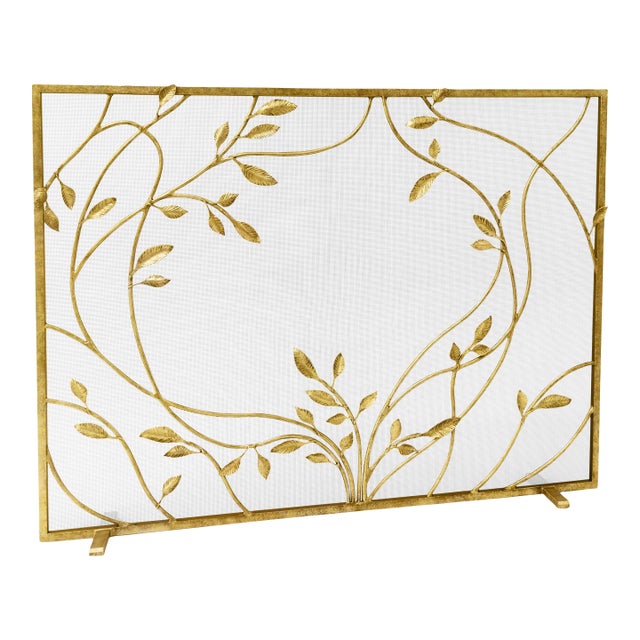 Brilliant Gold Swirling Jasmine Vines Fireplace Screen For Sale