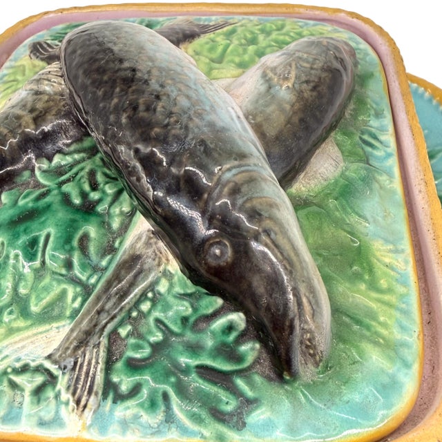 Turquoise George Jones Majolica Sardine Box on Turquoise Ground, English, Ca. 1870 For Sale - Image 8 of 18