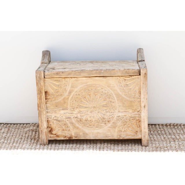 Coastal Antique Bleached Wood Carved Chest For Sale - Image 3 of 9