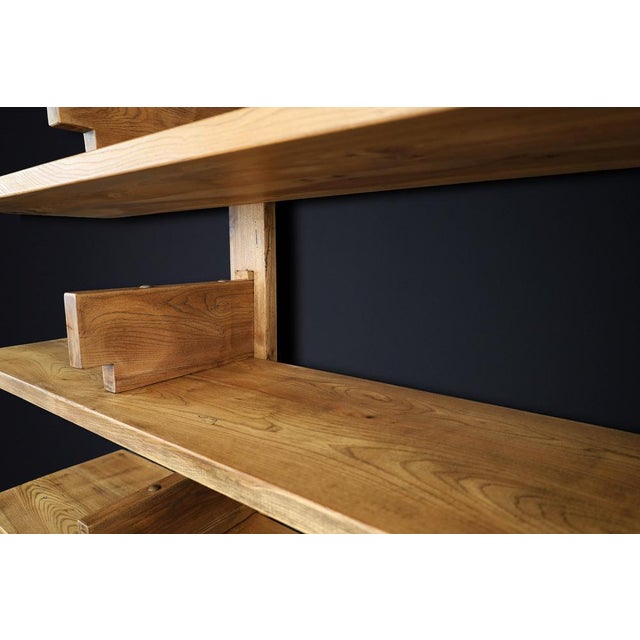 Tan Patinated Elm Bookshelf in the style of Pierre Chapo, France, 1970s For Sale - Image 8 of 18