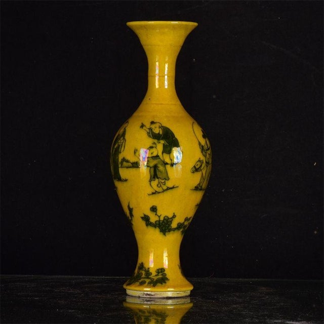 Yellow Yellow Glaze Figural Porcelain Olive Vase, Chinoiserie Decor Vessel For Sale - Image 8 of 8