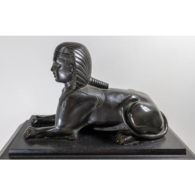 French 19th Century French Egyptian Revival Sphinx Bronze on Mantel Clock Base For Sale - Image 3 of 18