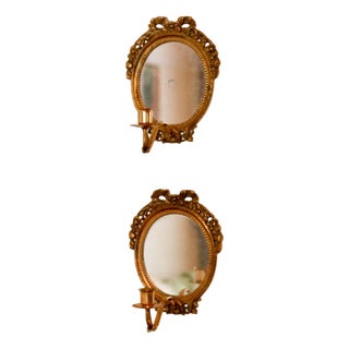 Swedish Brass Sconces with Mirrors, Set of 2 For Sale