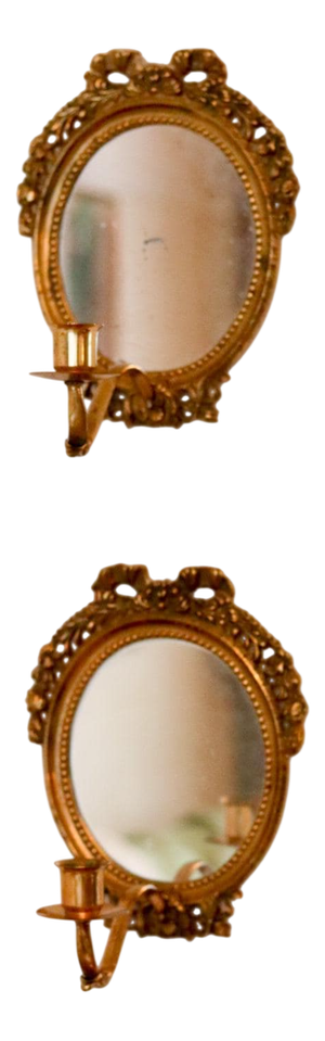 Swedish Brass Sconces with Mirrors, Set of 2