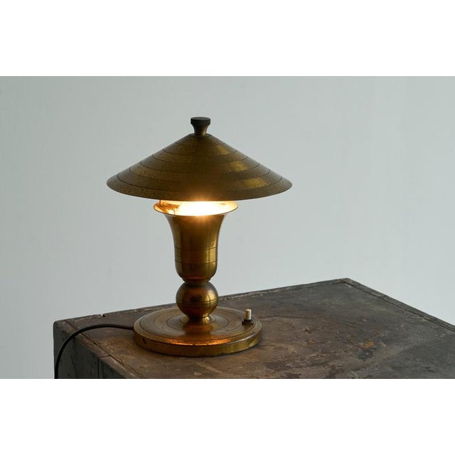 Art Deco Accent Table Lamp in Patinated Brass, 1940s For Sale - Image 6 of 12