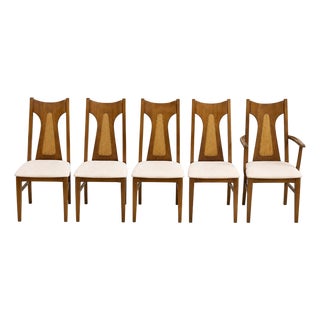 Set of 5 Mid-Century Modern Walnut Cane Dining Chairs (Attributed Garrison) For Sale