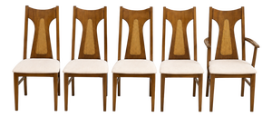 Set of 5 Mid-Century Modern Walnut Cane Dining Chairs (Attributed Garrison)