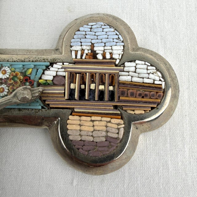 Late 19th Century Antique Roma Micromosaic Wall Cross 8.25” For Sale - Image 5 of 12