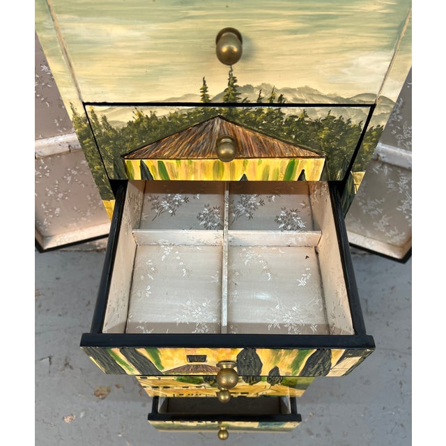 Vintage Hand-Painted Tuscan-Style Jewelry Tower Cabinet For Sale - Image 10 of 14