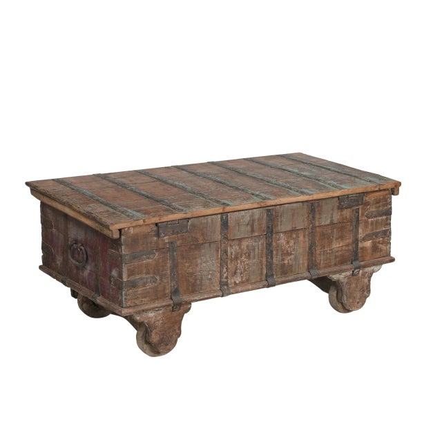 Antique Indian Teakwood Painted Blanket Chest/Coffee Table For Sale - Image 4 of 4