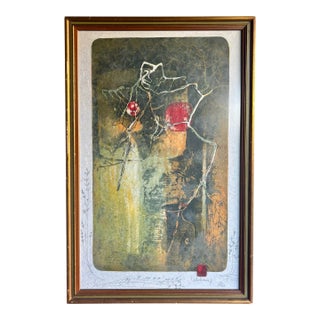 1960s Hoi Lebadang Lithograph on Woven Paper - Tree With Two Red Suns For Sale