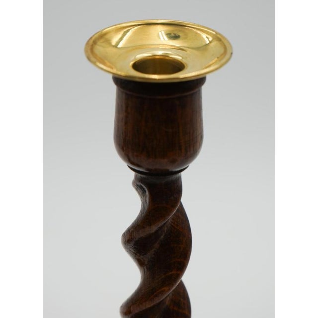 English Early Victorian Oak Barley Twist Candleholders, Set of 2 For Sale - Image 6 of 10