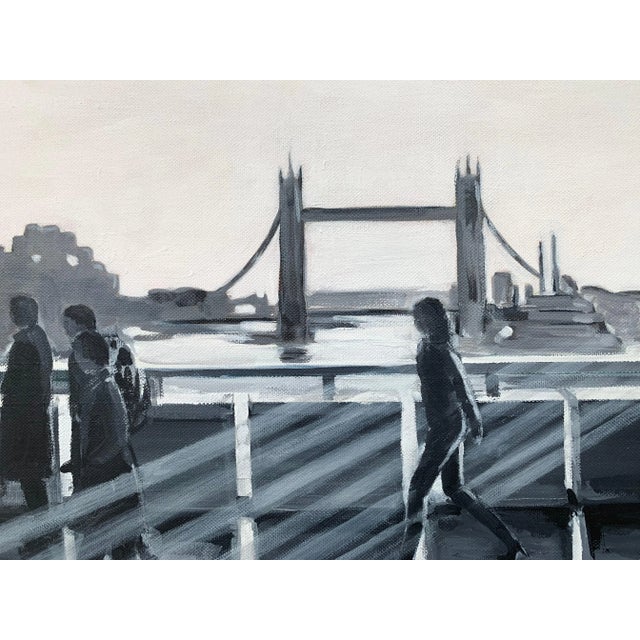 Angela Wakefield, Black & White Painting of People in Sunshine on London Bridge with Tower Bridge, 2011 For Sale - Image 6 of 9