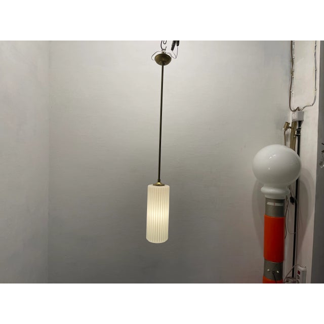 Gold White Pleated Opaline Glass Pendant, 1960s For Sale - Image 8 of 9