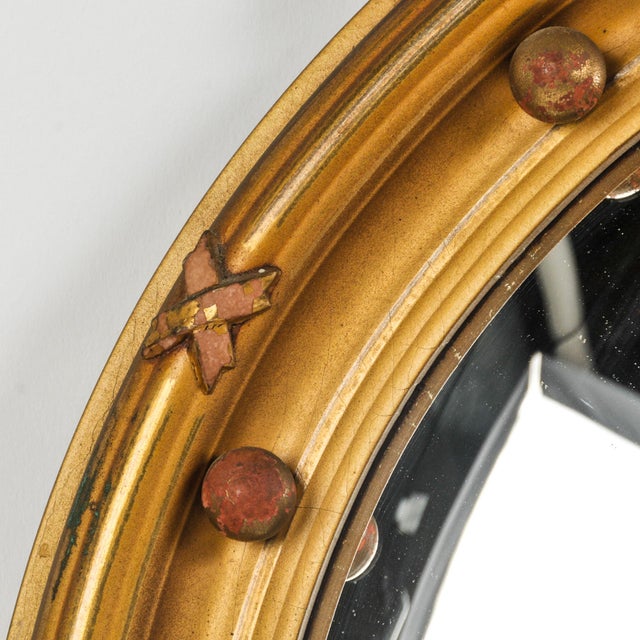 Large Antique Federal Eagle Convex Mirror Giltwood Bullseye Butler Mirror Circa 1920s For Sale - Image 9 of 16