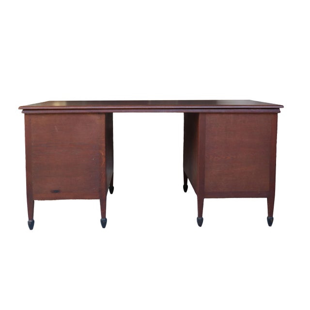 Wood Dutch Oak Pedestal Desk by H. Pander & Zonen, 1920 For Sale - Image 7 of 18