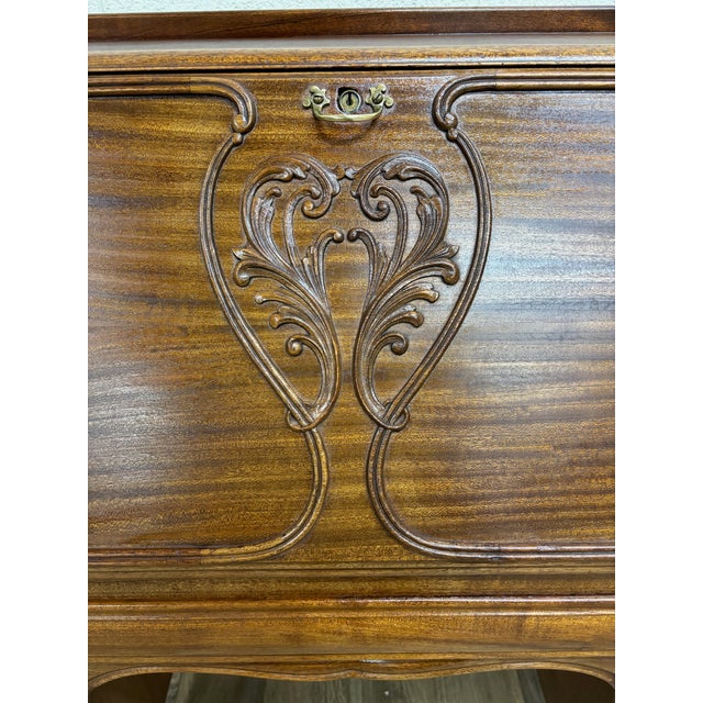 Vintage Victorian Style Carved Fall Front Drop Front Secretary Desk For Sale In Kansas City - Image 6 of 12