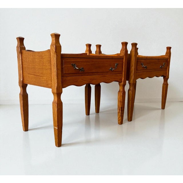 Wood Brutalist Oak Nightstands attributed to Henning Kjærnulf, 1970s, Set of 2 For Sale - Image 7 of 7