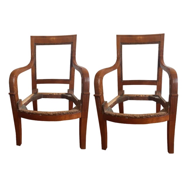 Set of 19th Century French Empire Cherry Wood Armchairs For Sale