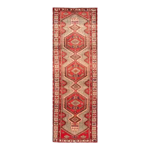 Vintage Persian Heriz Handmade Red Medallion Wool Runner