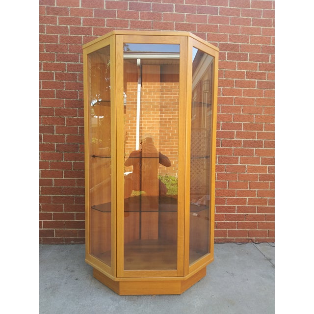 Danish Modern Teak Lighted Corner Curio by Komfort Furniture