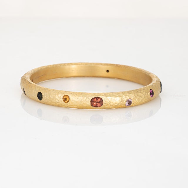 Rainbow Tourmaline Bangle Bracelet Silver 24k Gold Plate Fine Estate Jewelry For Sale - Image 4 of 5