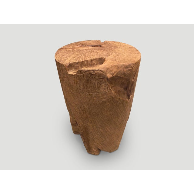 2010s Andrianna Shamaris Organic Cylinder Teak Wood Side Table For Sale - Image 5 of 5