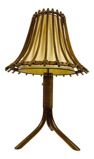 Midcentury Teak and Rattan Table Lamp, circa 1970