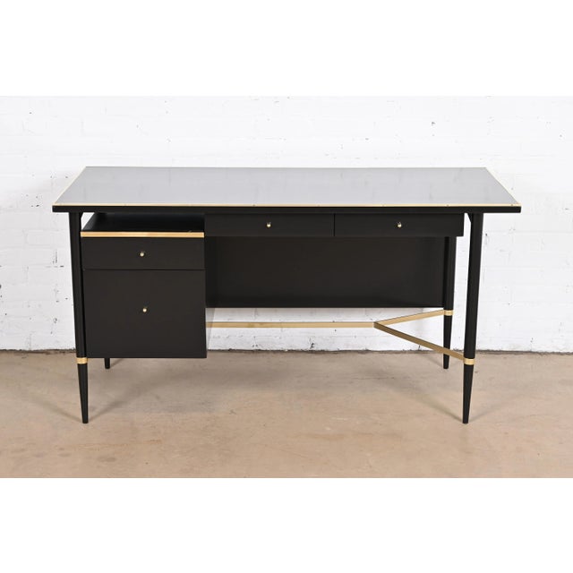 Paul McCobb Connoisseur Collection Black Lacquer and Brass Desk, Newly Refinished For Sale - Image 13 of 13
