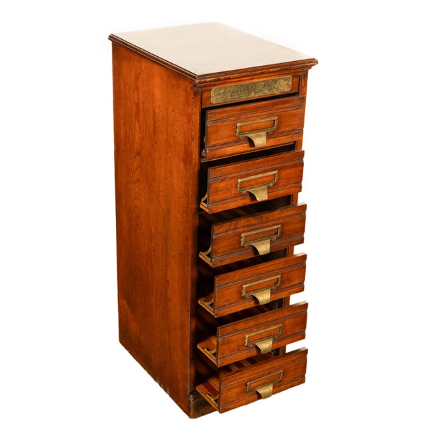 Brown Antique Edwardian Walnut Six Drawer Shannon Filing Cabinet Co New York 1910 For Sale - Image 8 of 15