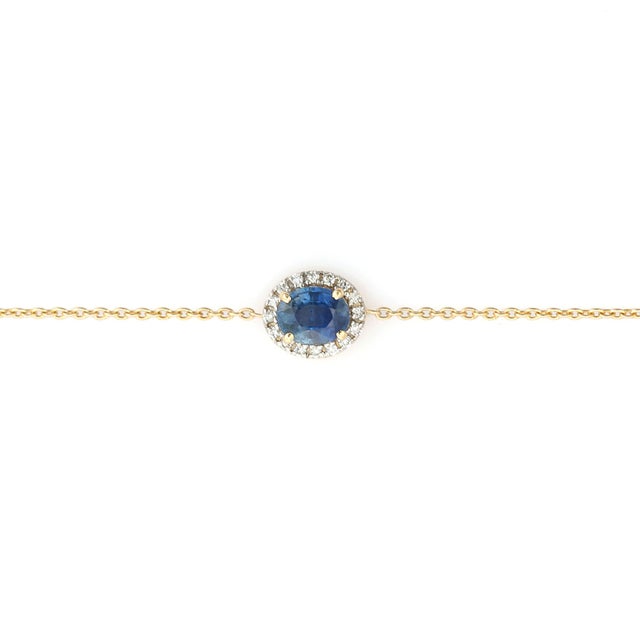 Vintage Style Sapphire Diamond Halo Chain Bracelet in 14k Solid Gold For Sale - Image 4 of 17