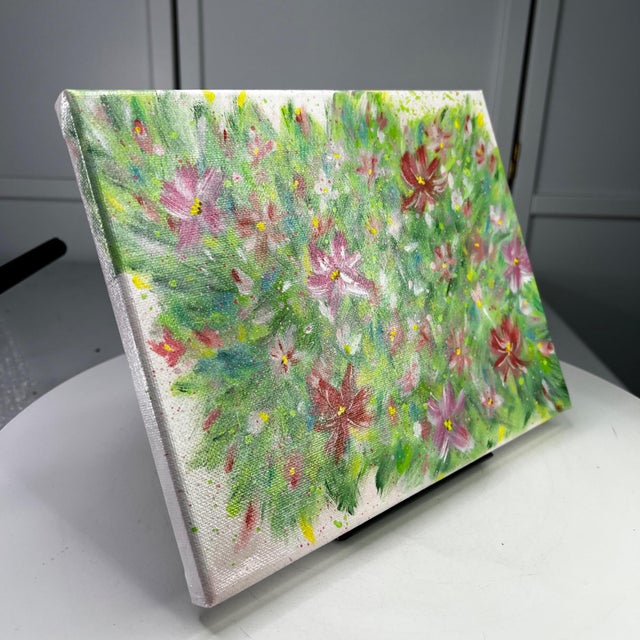 Contemporary Flowering 2 Original Acrylic Painting Floral Wall Art on 8x10 Stretched Canvas For Sale - Image 3 of 7