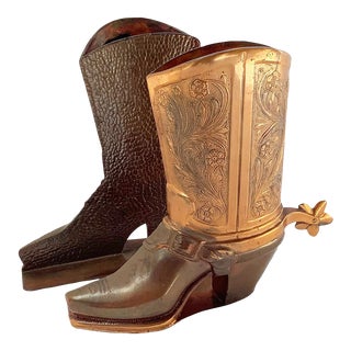 Vintage Metal Cowboy Boot Bookends/Vases For Sale