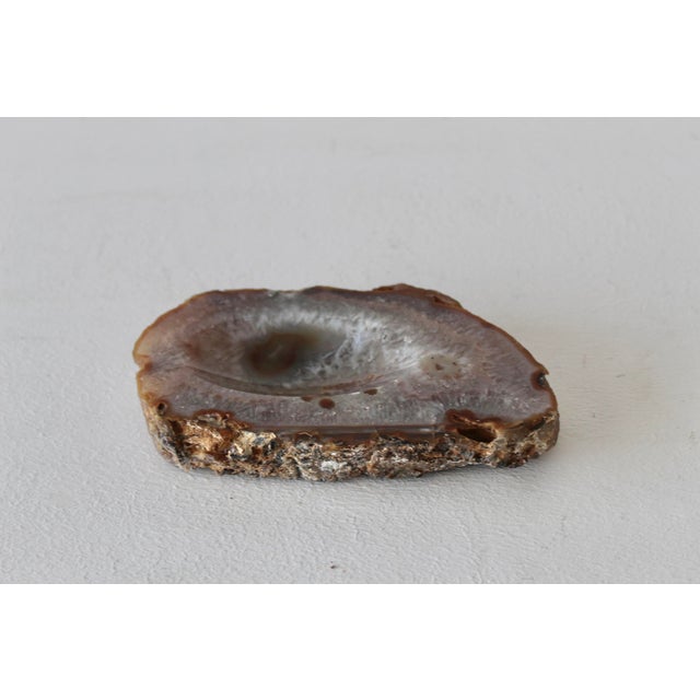 Vintage Mid Century Polished Brown White Agate Ashtray Candy Dish Cashpot For Sale - Image 12 of 15