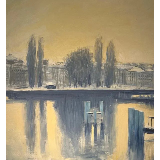 Claude Sauthier, Mont-Blanc Dock, 1970s, Oil on Wood For Sale - Image 4 of 10