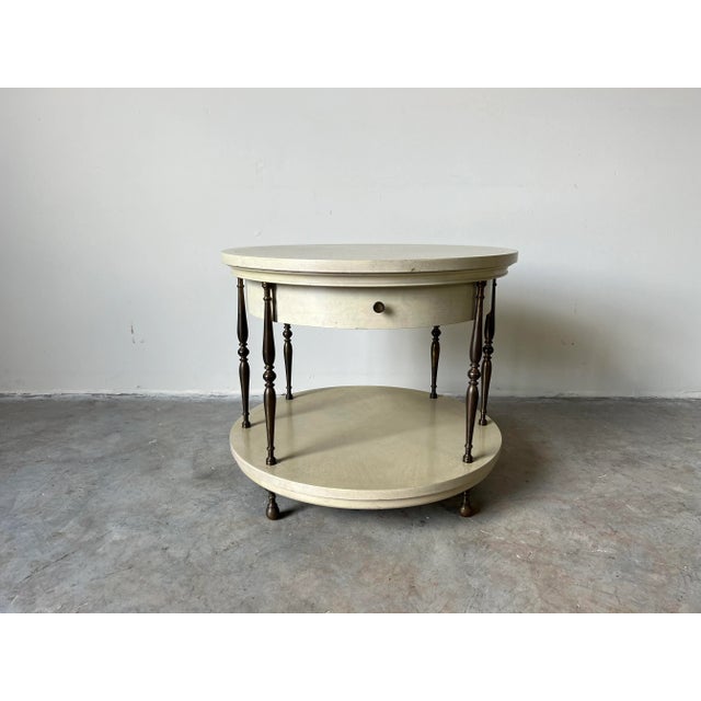 Mastercraft Hollywood Regency Wood and Brass Round Side Table For Sale - Image 12 of 12