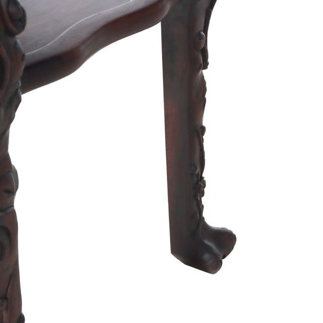 Wood Antique Chinese Floral & Figural Carved Rosewood Rouge Marble Top Stand C1920 For Sale - Image 7 of 12