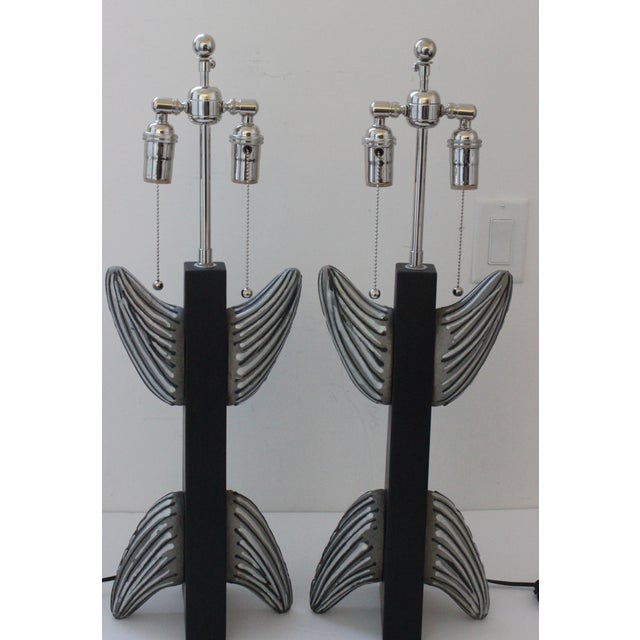 Wood Midcentury Modern Table Lamps French Artisan Made "Totem" With New Custom Linen Shades - a Pair For Sale - Image 7 of 13