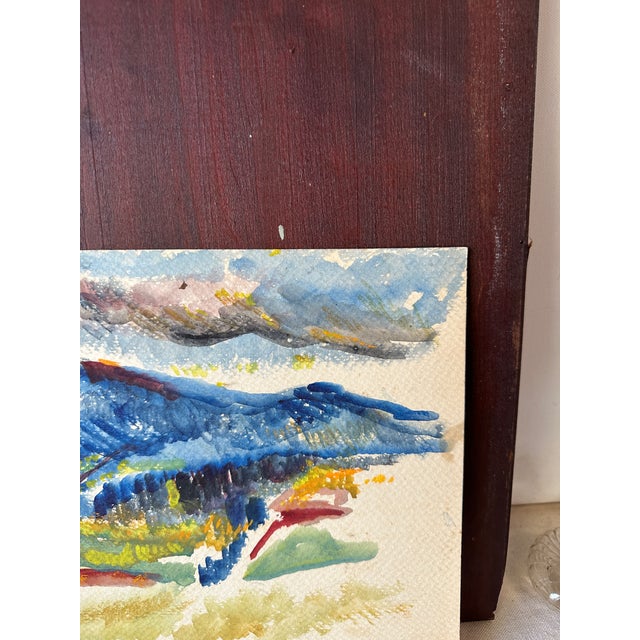 Vintage Colorful Abstract Mountain Landscape Watercolor Painting For Sale - Image 4 of 7