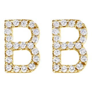 10K Yellow Gold 1/10 Cttw Diamond 'B' Initial Stud Earring For Sale