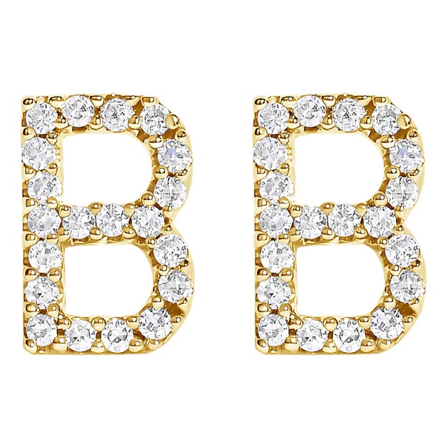 10K Yellow Gold 1/10 Cttw Diamond 'B' Initial Stud Earring For Sale