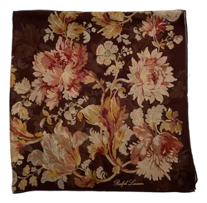 1990s Ralph Lauren Chocolate Jacquard Sheer Silk Chiffon Floral Print